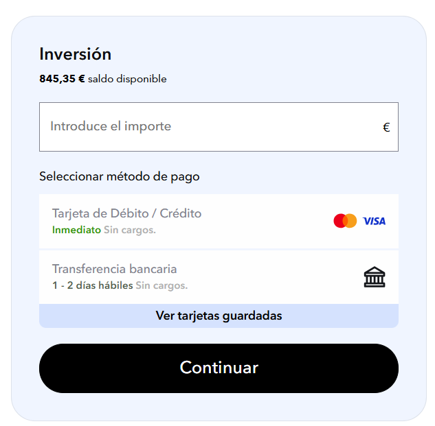 Inversión Instantánea por Tarjeta de Débito o Crédito